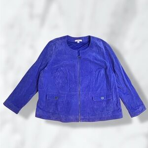 Liz Claiborne Vintage Purple Suede Leather Full Zip Womans Jacket 3XL